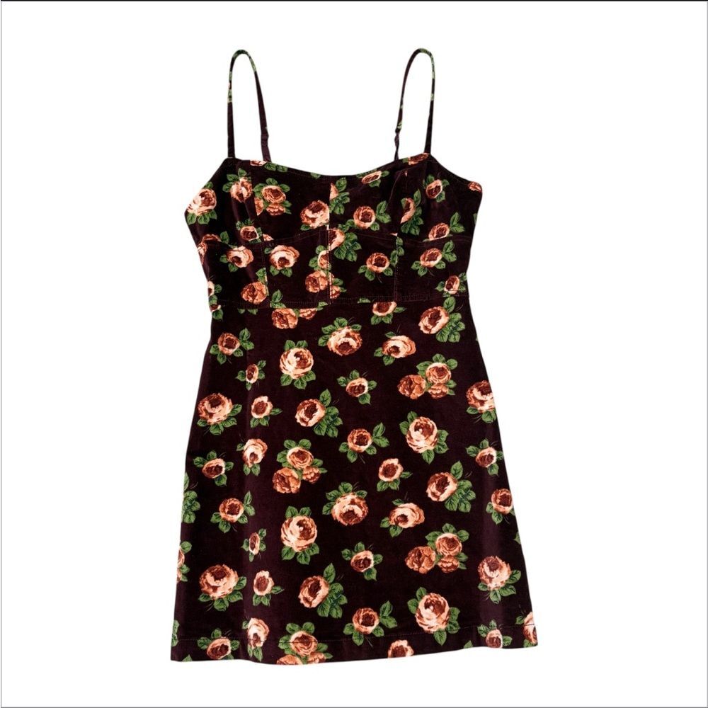 Urban Outfitters After All Rose Corduroy Burgundy Floral Mini Dress Size M